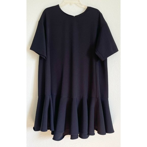 Adrianna Papell Dresses & Skirts - Adriana Papell Black Short Sleeve Sheath Dress Drop Waist Peplum Hem Size Large